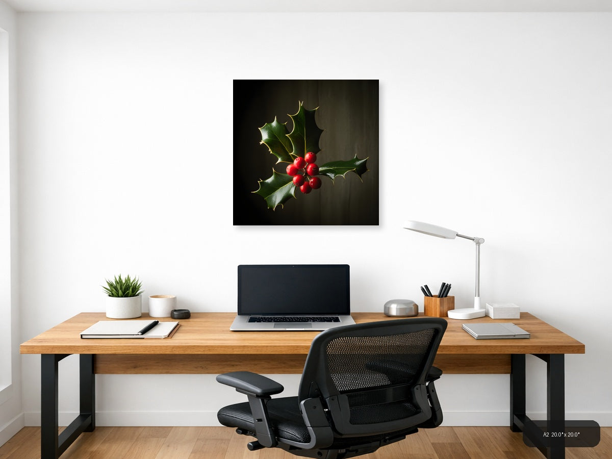 Holly Berries & Leaves Fine Art Photography Wall Art — A2 / Office