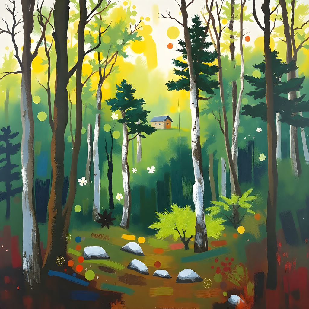 Forest Cabin Abstract Landscape Wall Art