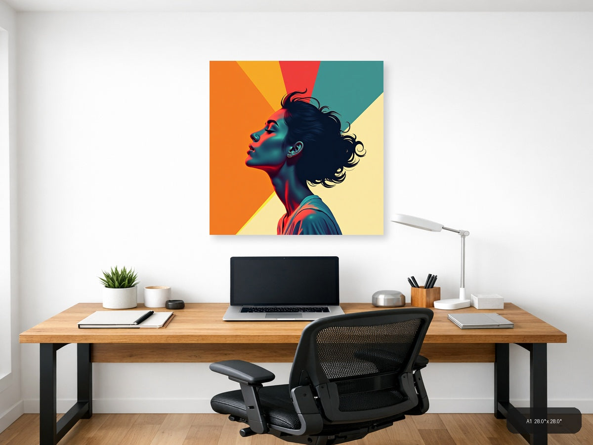 Colorful Pop Art Portrait Profile Woman Wall Art — A1 / Office