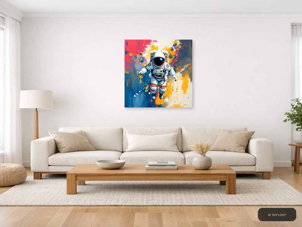 Astronaut in Space Abstract Colorful Wall Art — A2 / Living Room