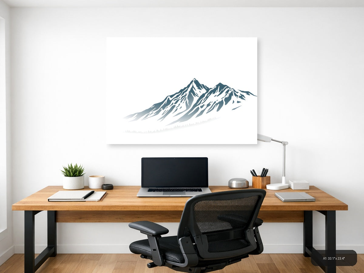 Minimalist Snow-Capped Mountain Peak Wall Art — A1 / Office