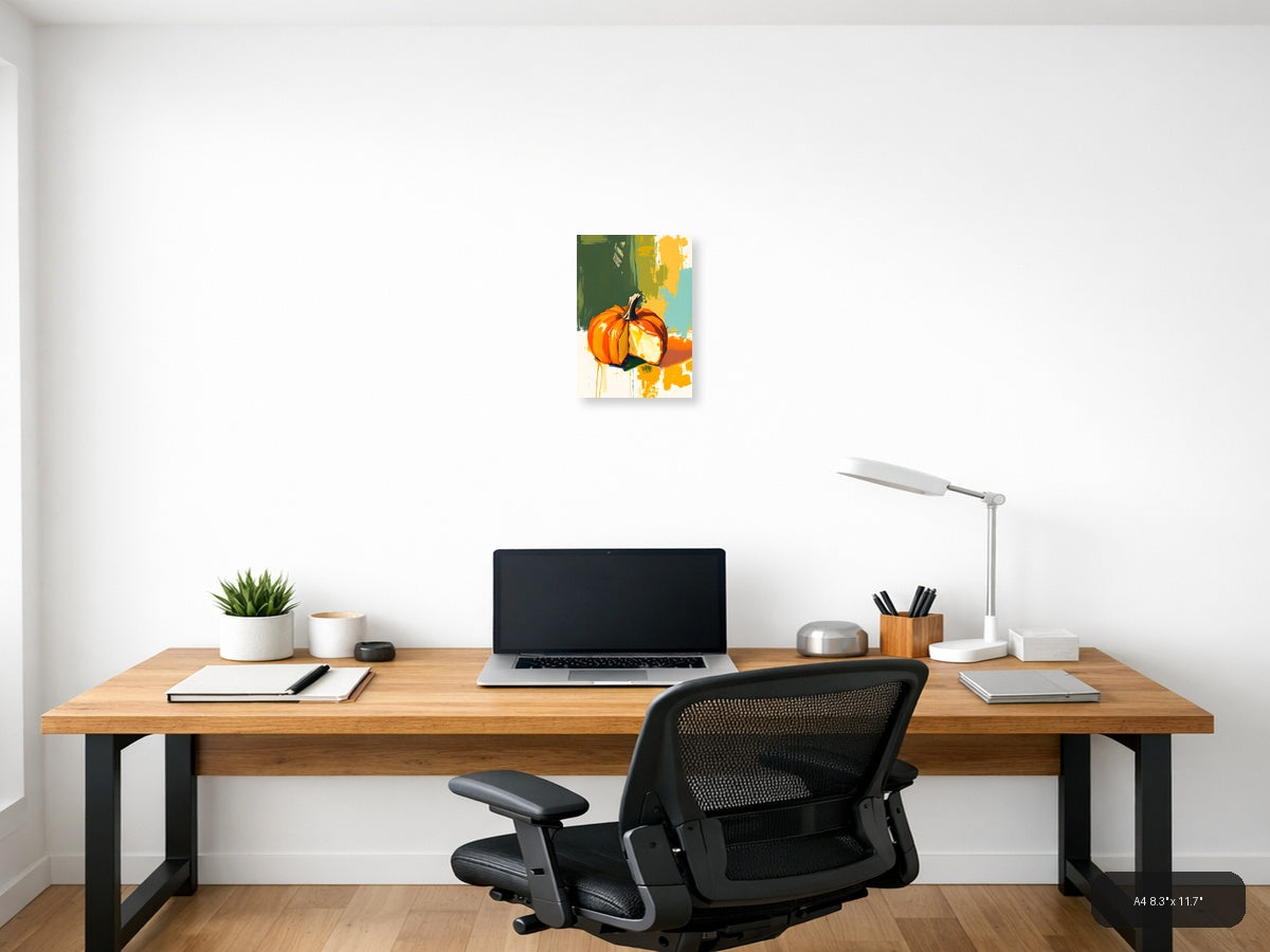 Abstract Orange Pumpkin Modern Autumn Wall Art — A4 / Office