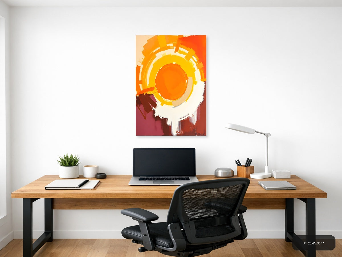 Abstract Concentric Circles Orange Yellow Wall Art — A1 / Office