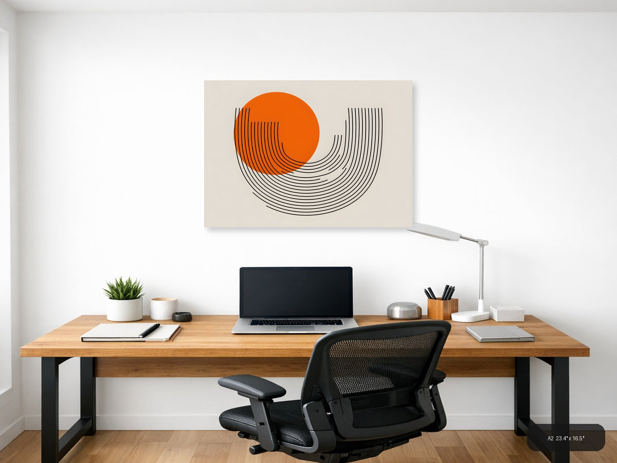 Orange Circle Line Art Modern Abstract Wall Art — A2 / Office