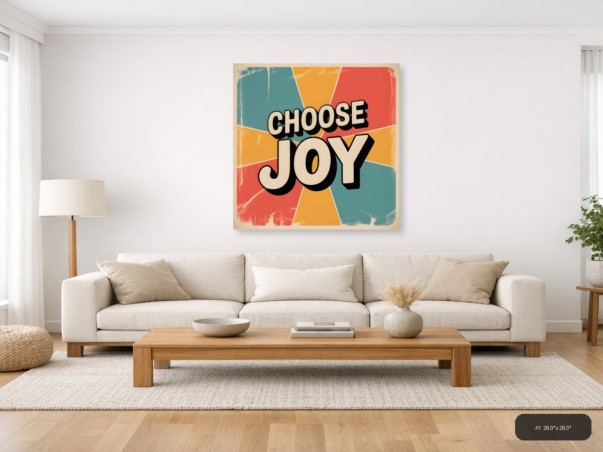 Choose Joy Vintage Retro Sunburst Square Wall Art — A1 / Living Room