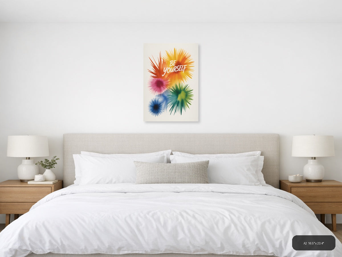 Be Yourself Watercolor Burst Rainbow Wall Art — A2 / Bedroom