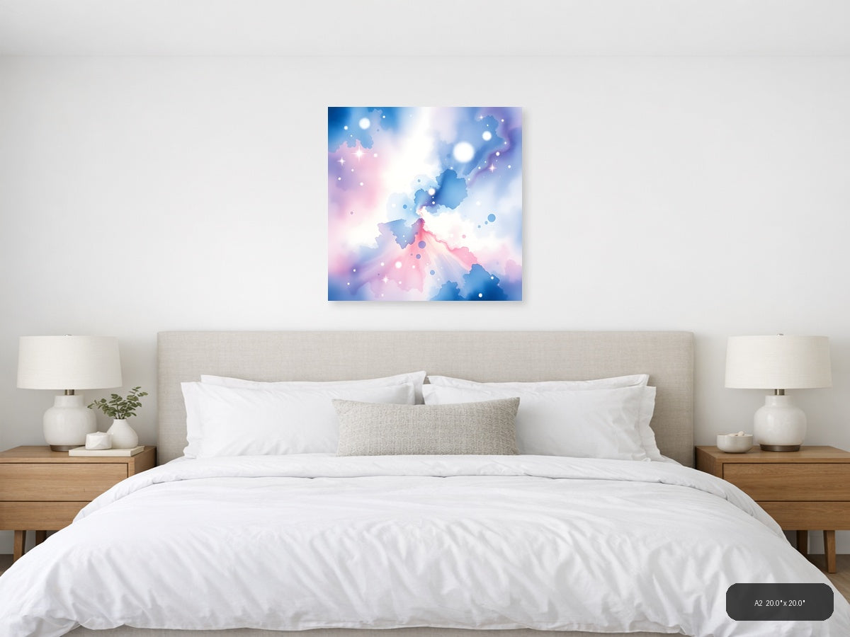 Abstract Watercolor Map with Pink and Blue Gradient Wall Art — A2 / Bedroom