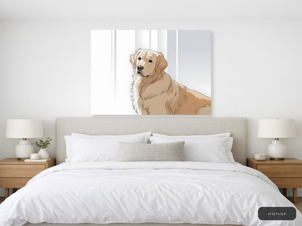 Golden Retriever Portrait Minimalist Wall Art — A1 / Bedroom
