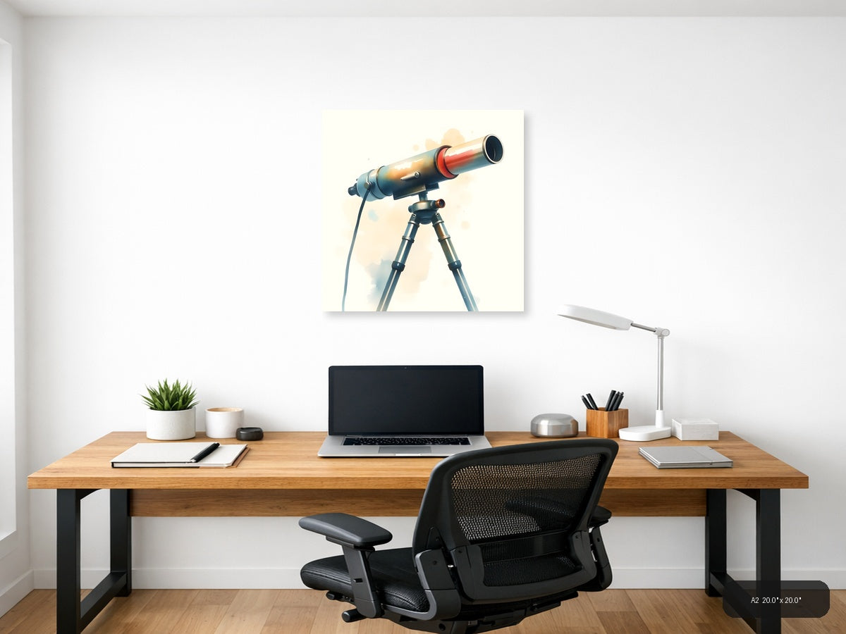 Vintage Telescope Watercolor Illustration Wall Art — A2 / Office