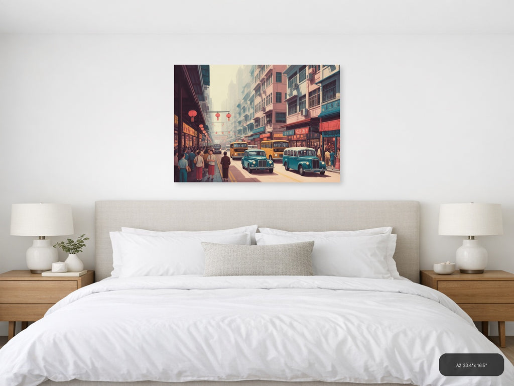 Hong Kong — Vintage (Landscape) Canvas Print | Vintage Wall Art | A4 A3 A2 A1 — A2 / Bedroom
