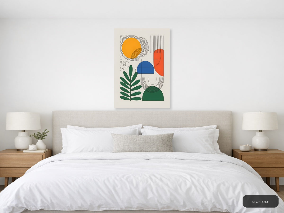 Abstract Geometric Line Art with Organic Shapes Wall Art — A1 / Bedroom