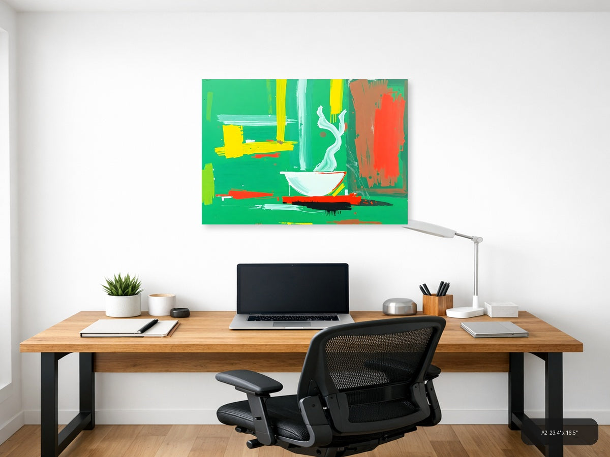 Abstract Bathroom Sink Bowl Green Modern Wall Art — A2 / Office