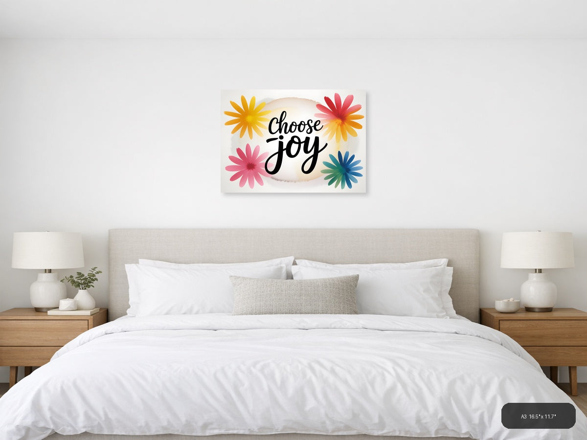 Choose Joy Watercolor Flowers Landscape Wall Art — A3 / Bedroom