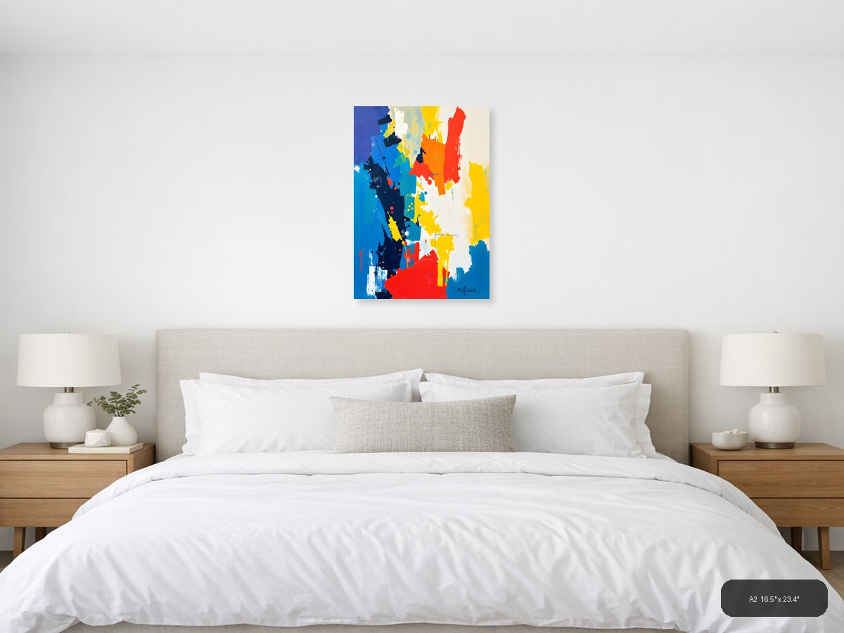 Bold Abstract Expressionist Composition with Primary Colors Wall Art — A2 / Bedroom