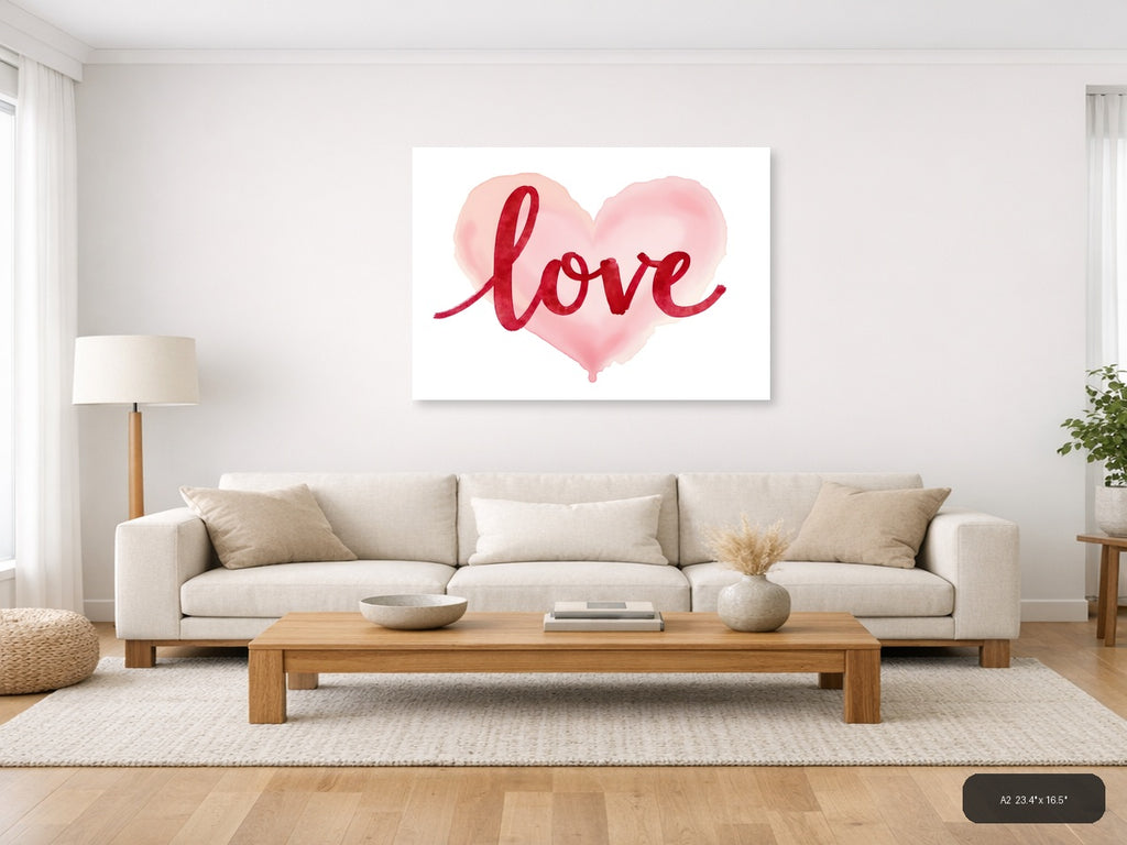 Love Red Watercolor Heart Wall Art — A2 / Living Room
