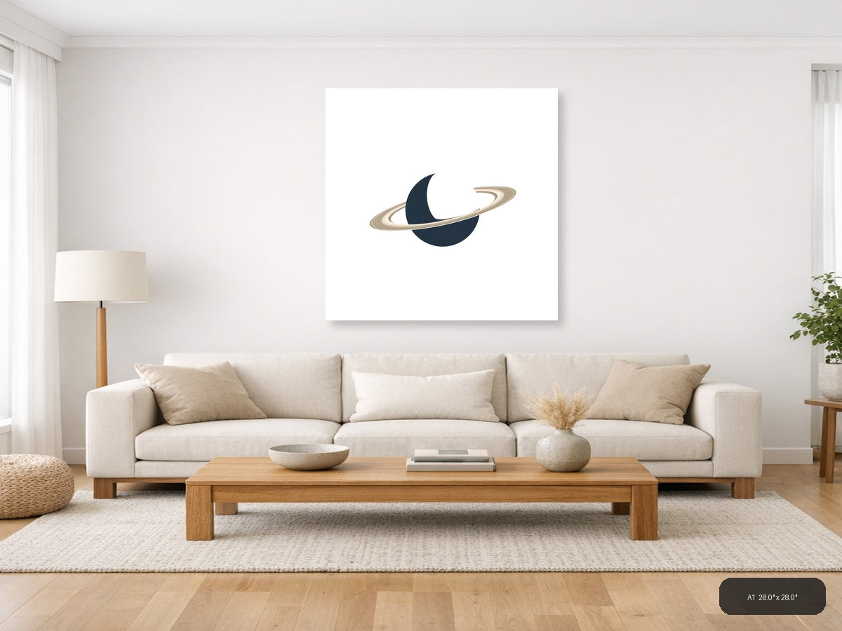 Minimalist Planet with Rings Dark Blue Wall Art — A1 / Living Room