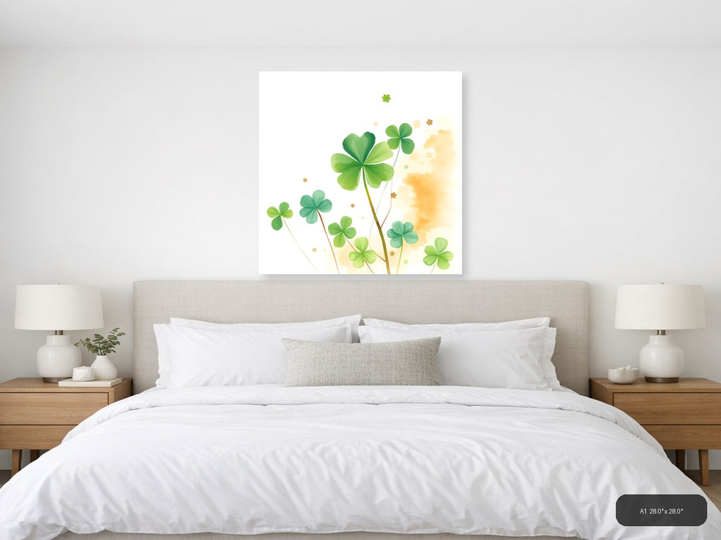 Four Leaf Clovers Watercolor Green Wall Art — A1 / Bedroom