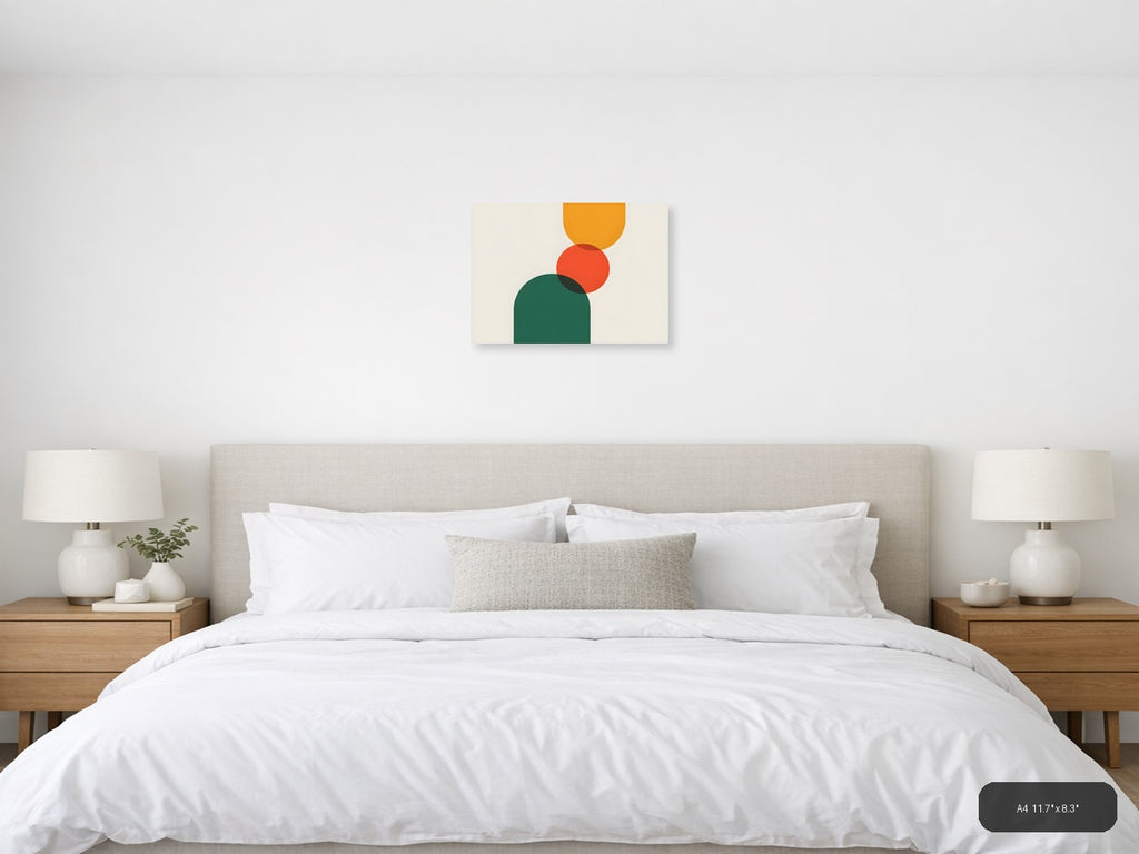 Minimalist Geometric Circles Orange Green Wall Art — A4 / Bedroom