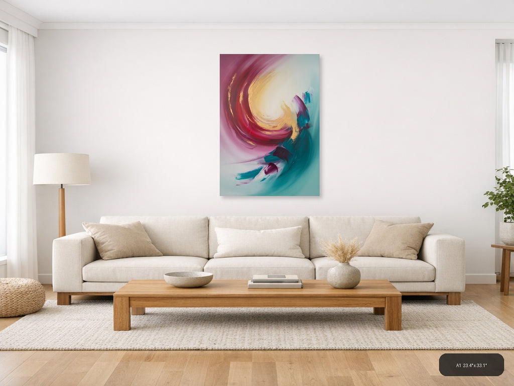 Abstract Spiral Pink Gold Turquoise Canvas Wall Art — A1 / Living Room