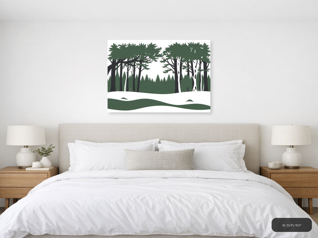 Minimalist Forest Landscape Winter Snow Wall Art — A2 / Bedroom