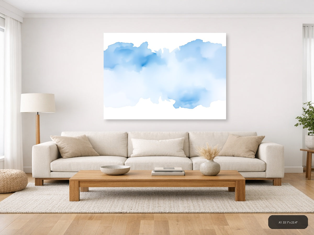 Abstract Blue Watercolor Clouds Landscape Wall Art — A1 / Living Room