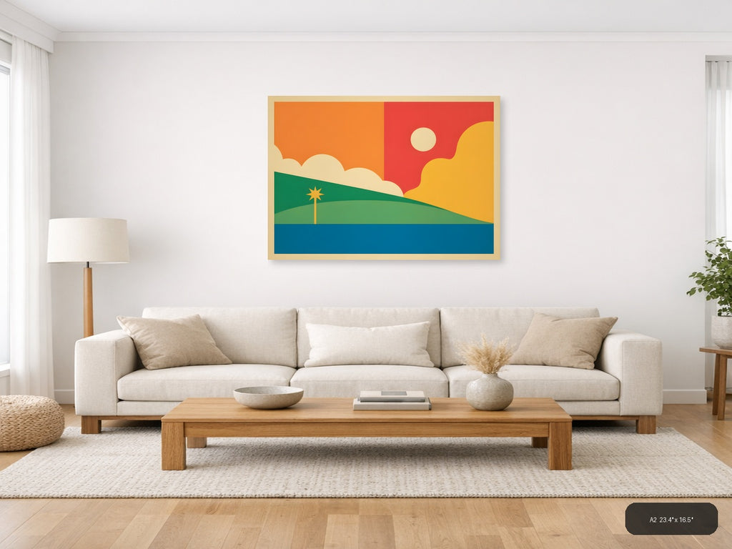 Vintage Sunset Landscape with Palm Tree Wall Art — A2 / Living Room