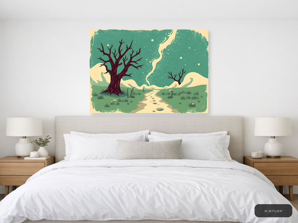 Vintage Landscape with Dead Trees & Winding Path Wall Art — A1 / Bedroom