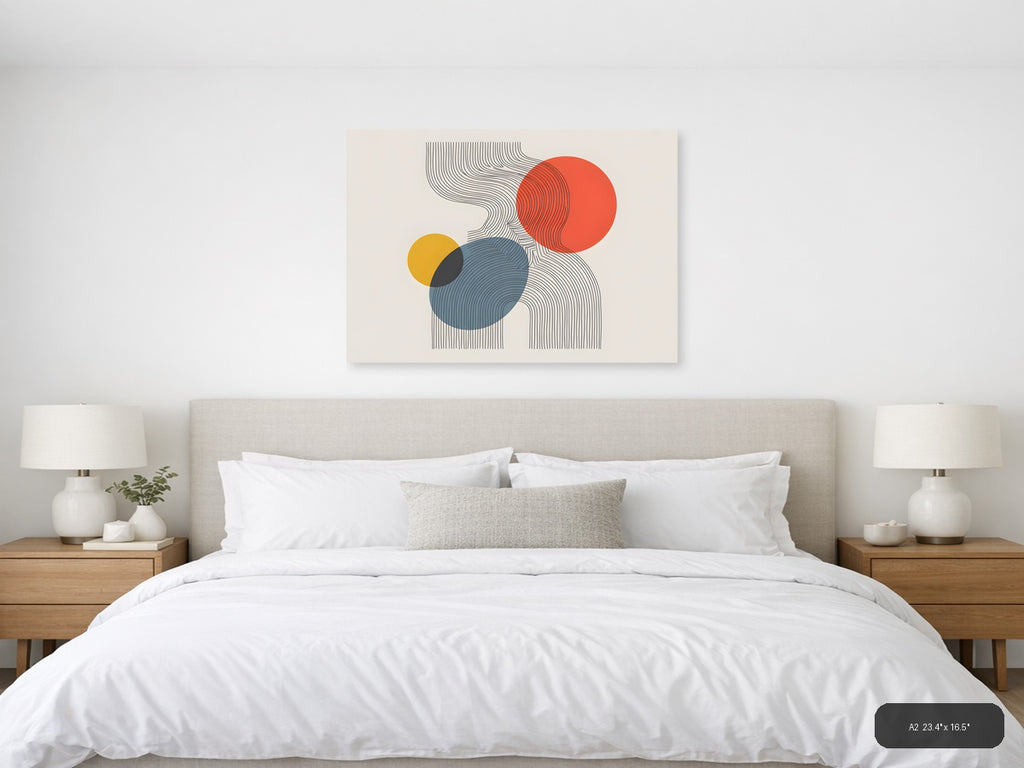 Abstract Line Art with Geometric Circles Wall Art — A2 / Bedroom