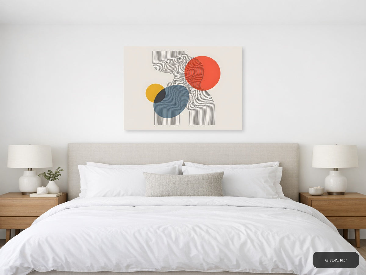 Abstract Line Art with Geometric Circles Wall Art — A2 / Bedroom