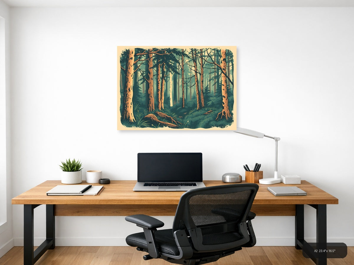 Vintage Forest Path with Birch Trees Wall Art — A2 / Office