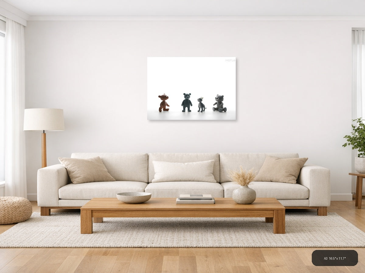 Four Cute Toy Characters Minimalist Wall Art — A3 / Living Room