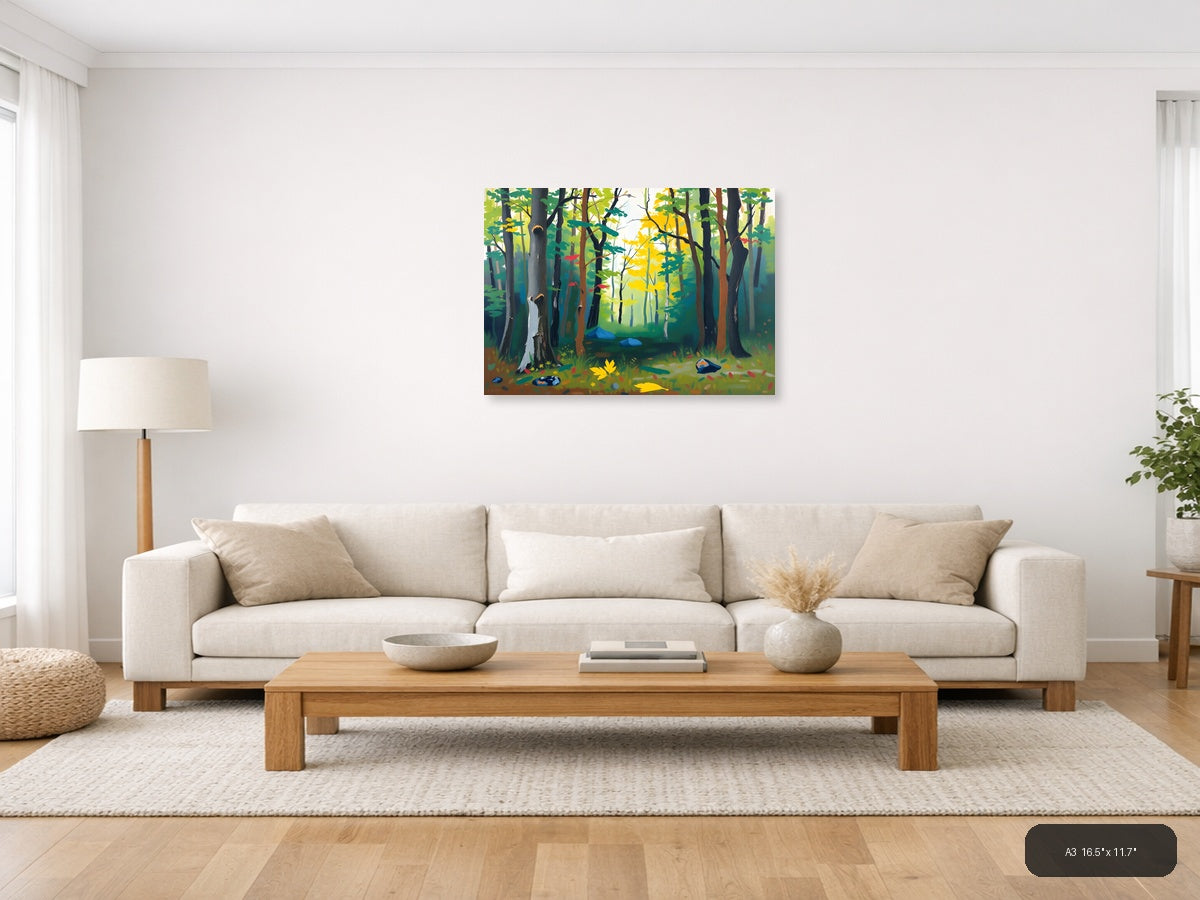 Abstract Forest Stream Landscape Wall Art — A3 / Living Room