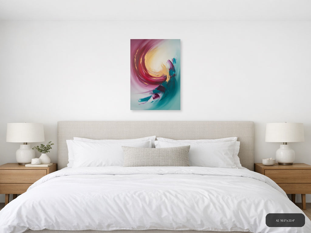 Abstract Spiral Pink Gold Turquoise Canvas Wall Art — A2 / Bedroom