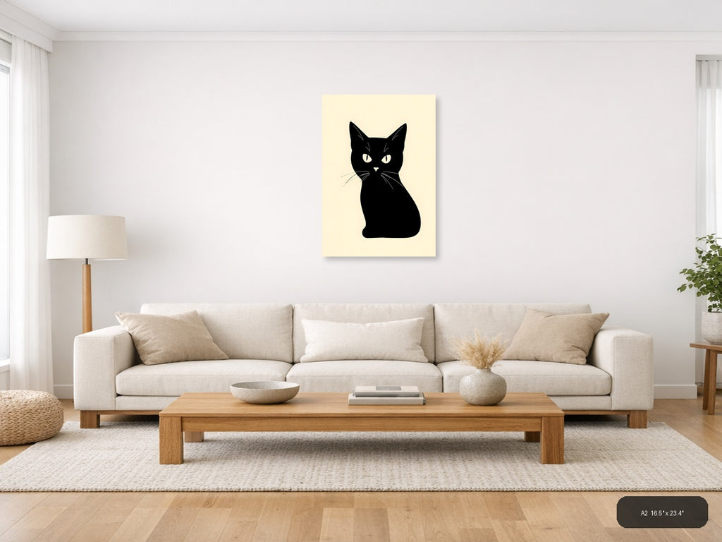Black Cat Canvas Print | Minimalist Wall Art | A4 A3 A2 A1 — A2 (Living Room)
