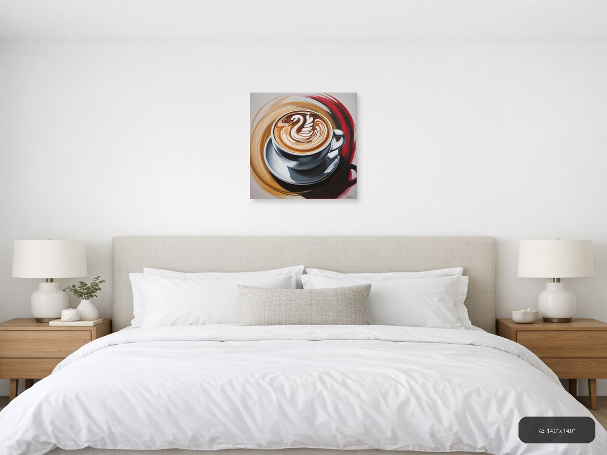 Abstract Coffee Cup Latte Art Swan Design Wall Art — A3 / Bedroom