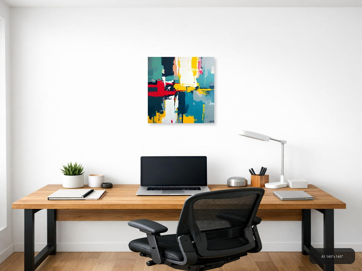 Vibrant Abstract Geometric Composition Modern Wall Art — A3 / Office