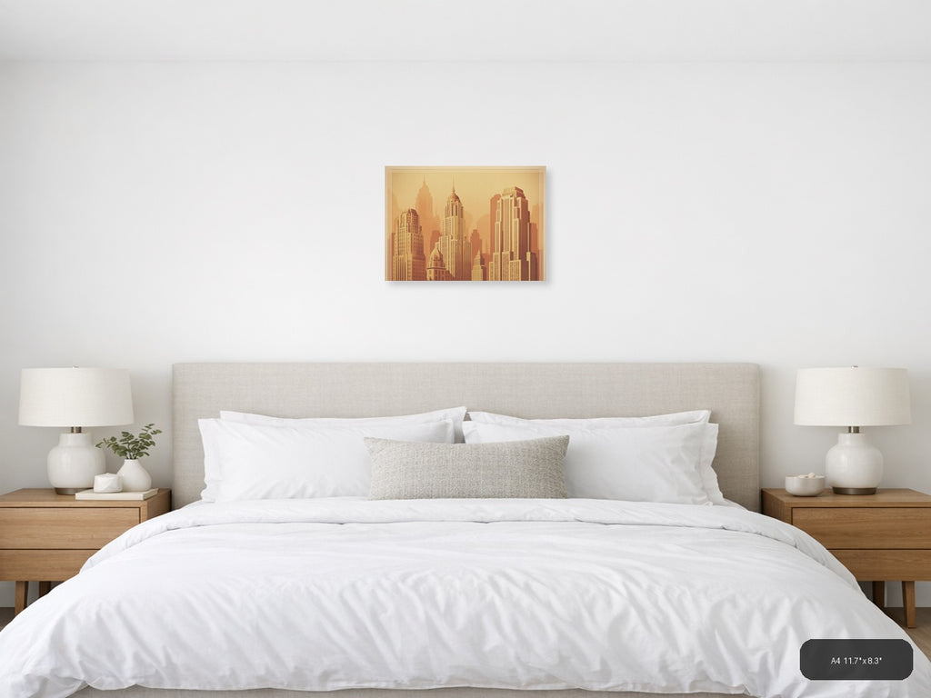 Vintage Art Deco Skyline - Golden City Towers Wall Art — A4 / Bedroom