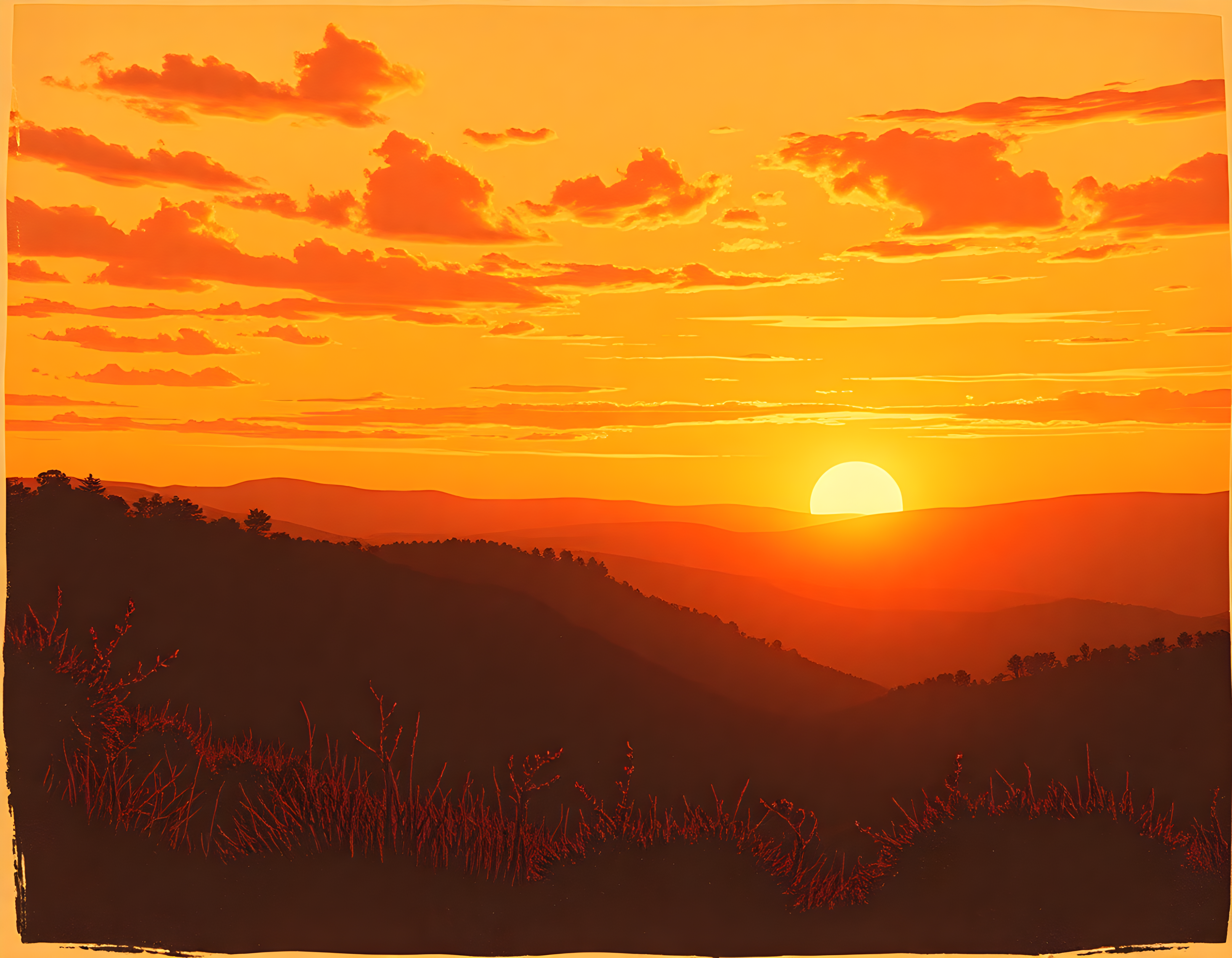 Vintage Sunset Over Mountains - Landscape Wall Art