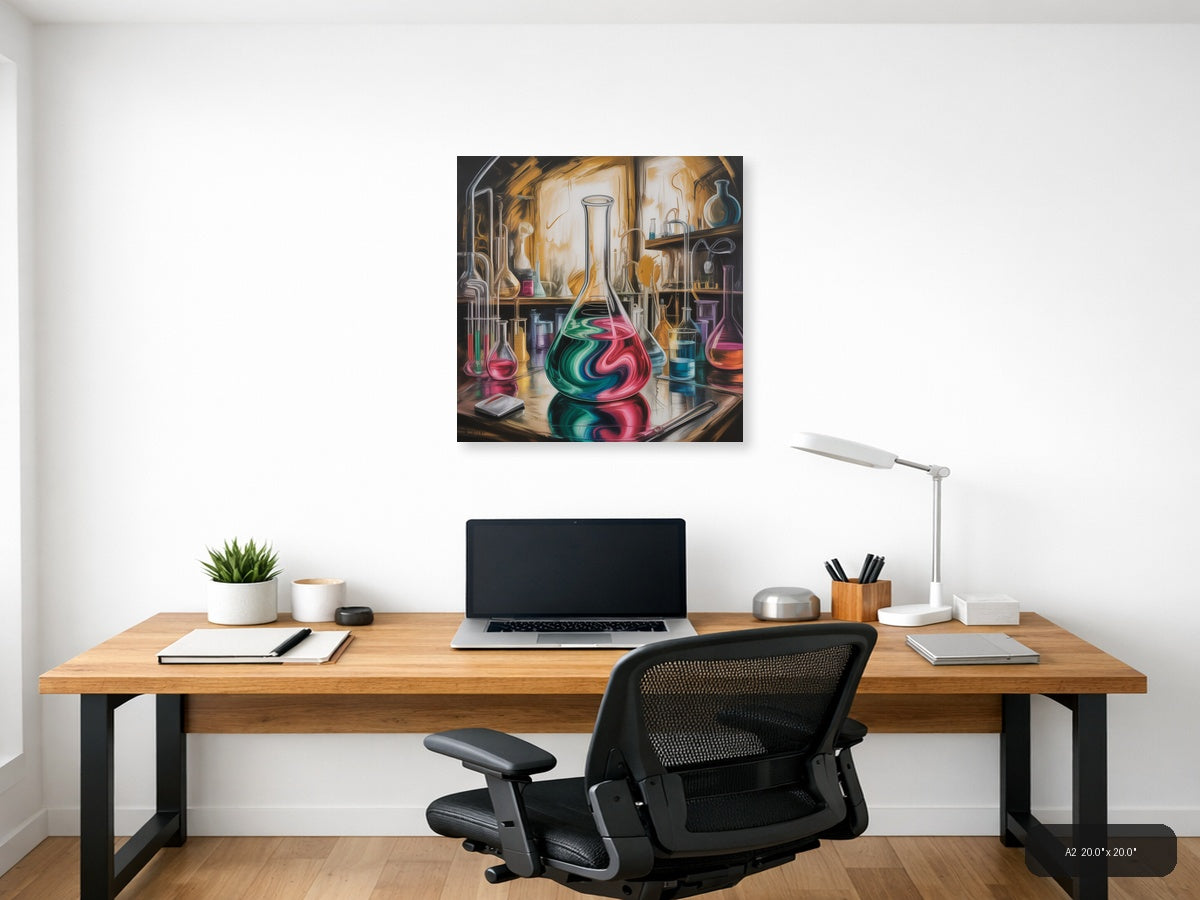 Abstract Laboratory Flasks Vibrant Chemical Art Wall Art — A2 / Office
