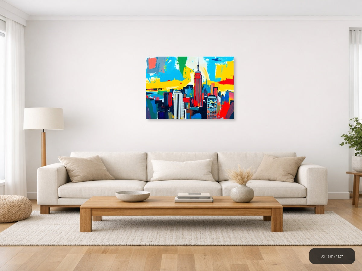 Abstract New York City Skyline Colorful Pop Art Wall Art — A3 / Living Room