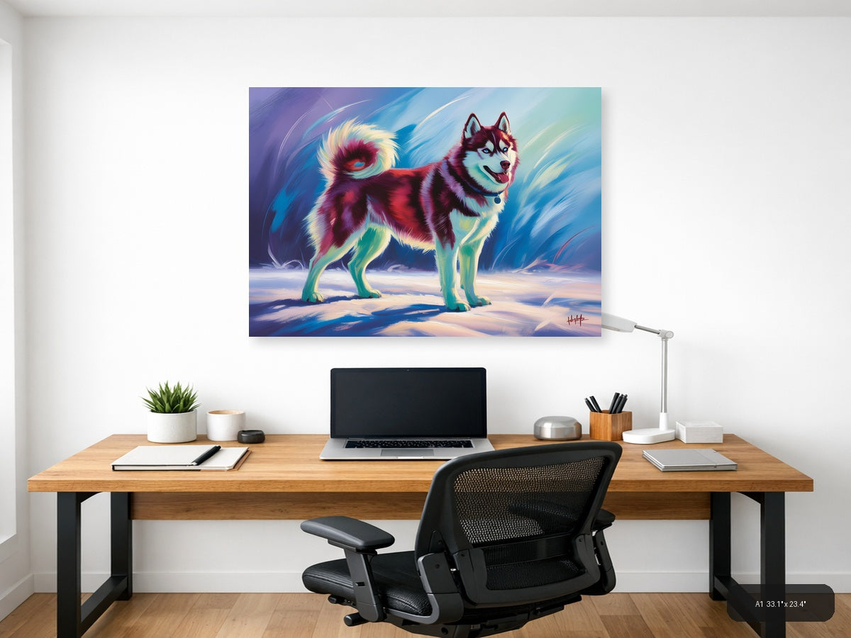 Vibrant Abstract Husky Dog Portrait Wall Art — A1 / Office
