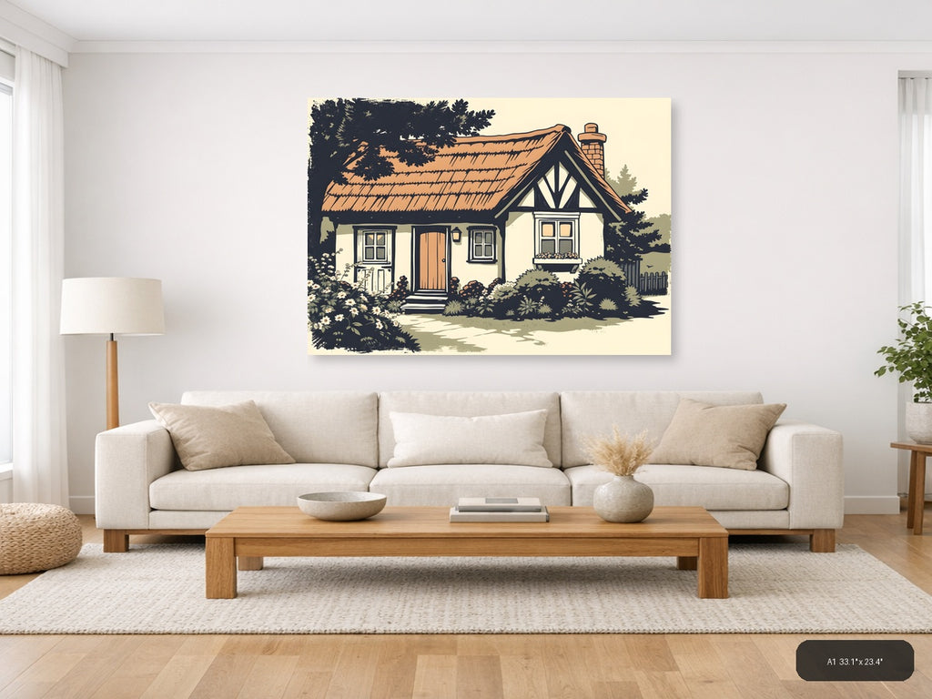 Vintage Cottage House with Garden - Landscape Wall Art — A1 / Living Room