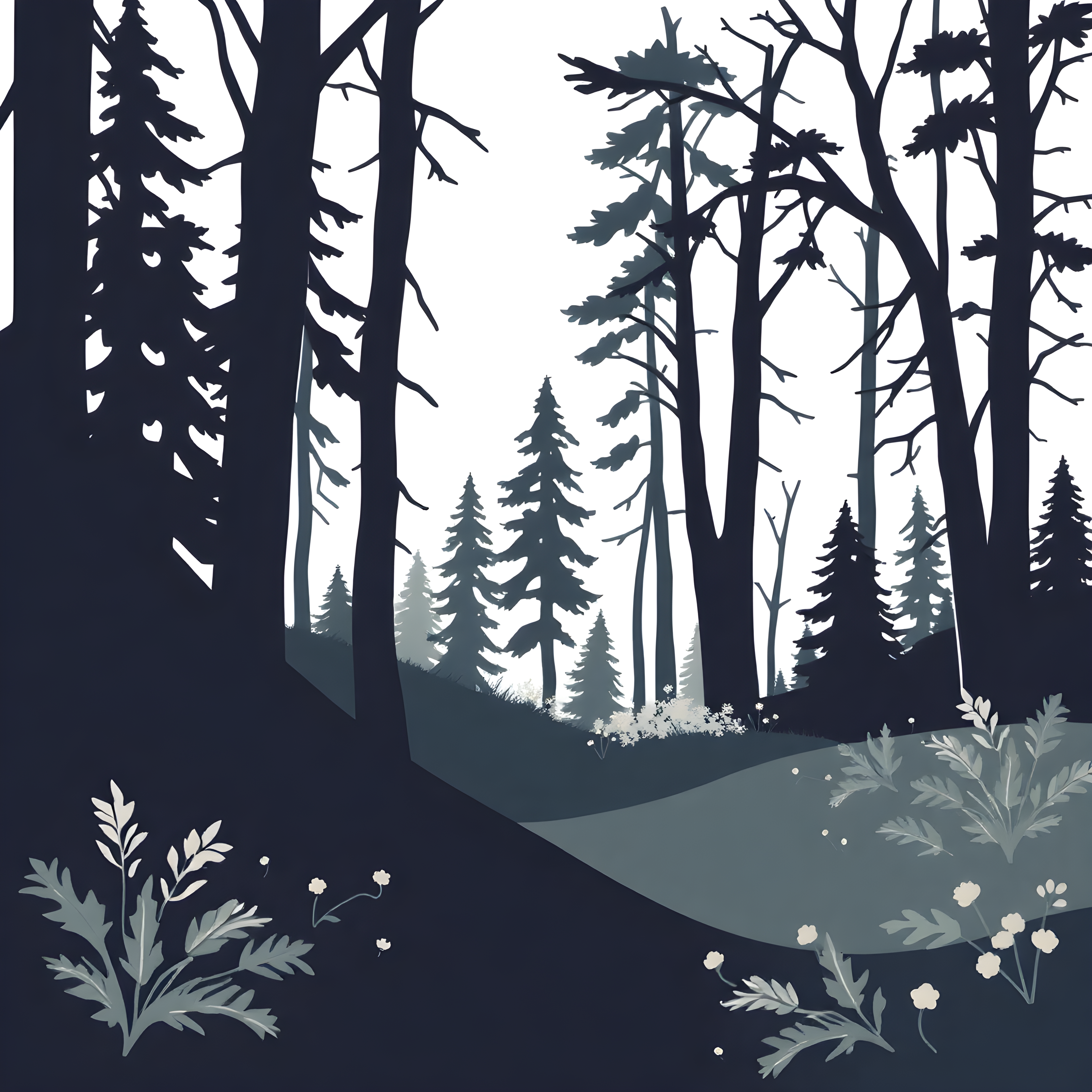Minimalist Forest Path with Tall Trees Wall Art