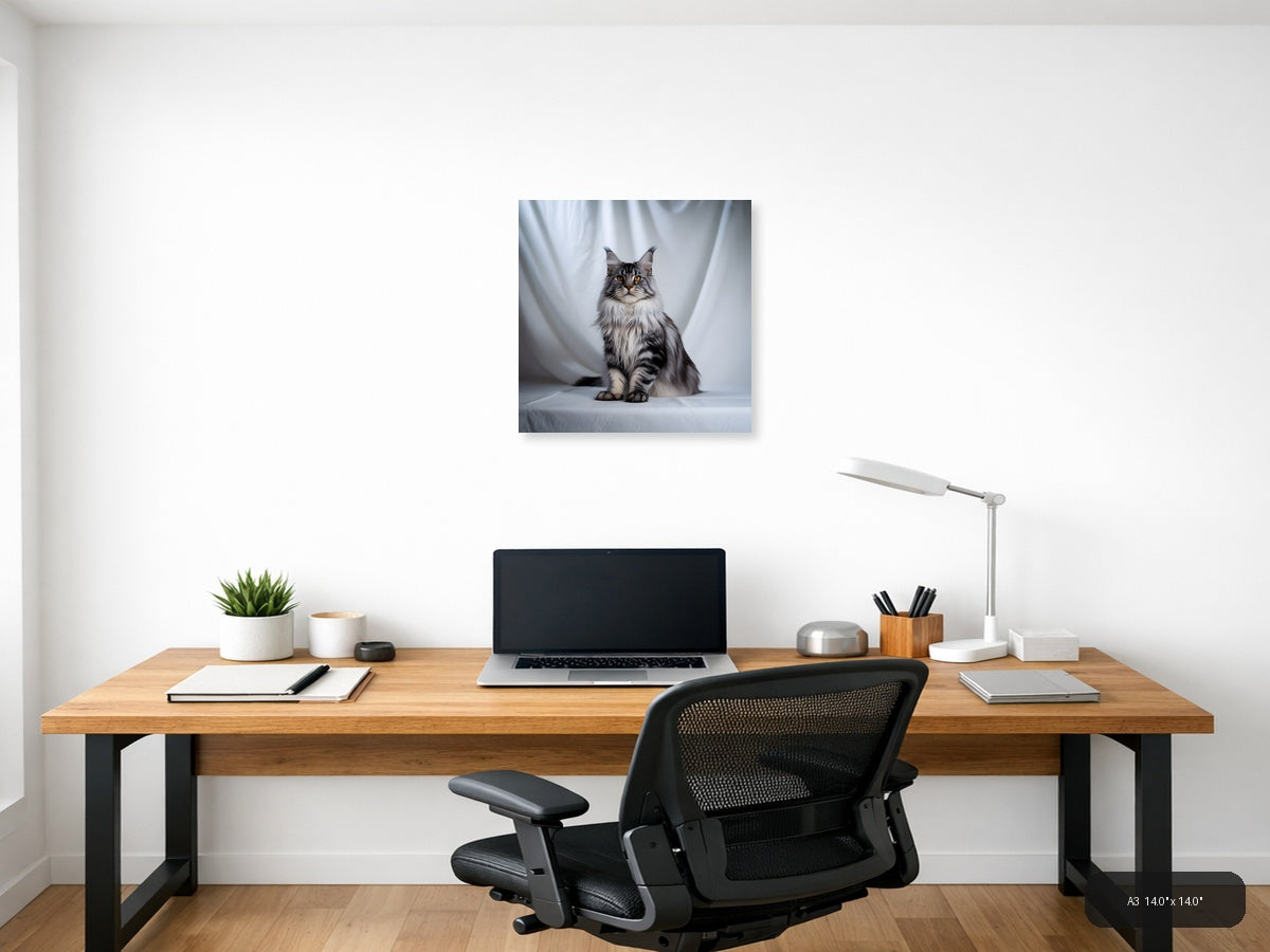 Gray Tabby Cat Portrait Minimalist Wall Art — A3 / Office