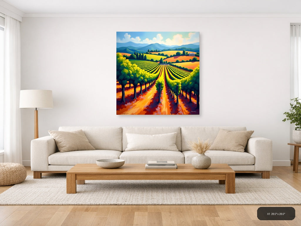 Vibrant Vineyard Landscape Abstract Wall Art — A1 / Living Room