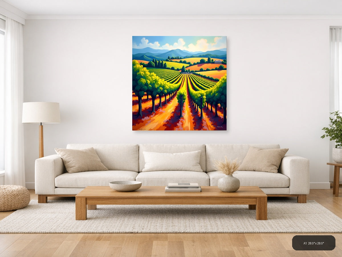 Vibrant Vineyard Landscape Abstract Wall Art — A1 / Living Room