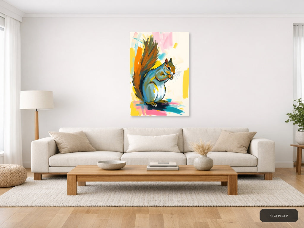 Colorful Abstract Squirrel Portrait Wall Art — A1 / Living Room
