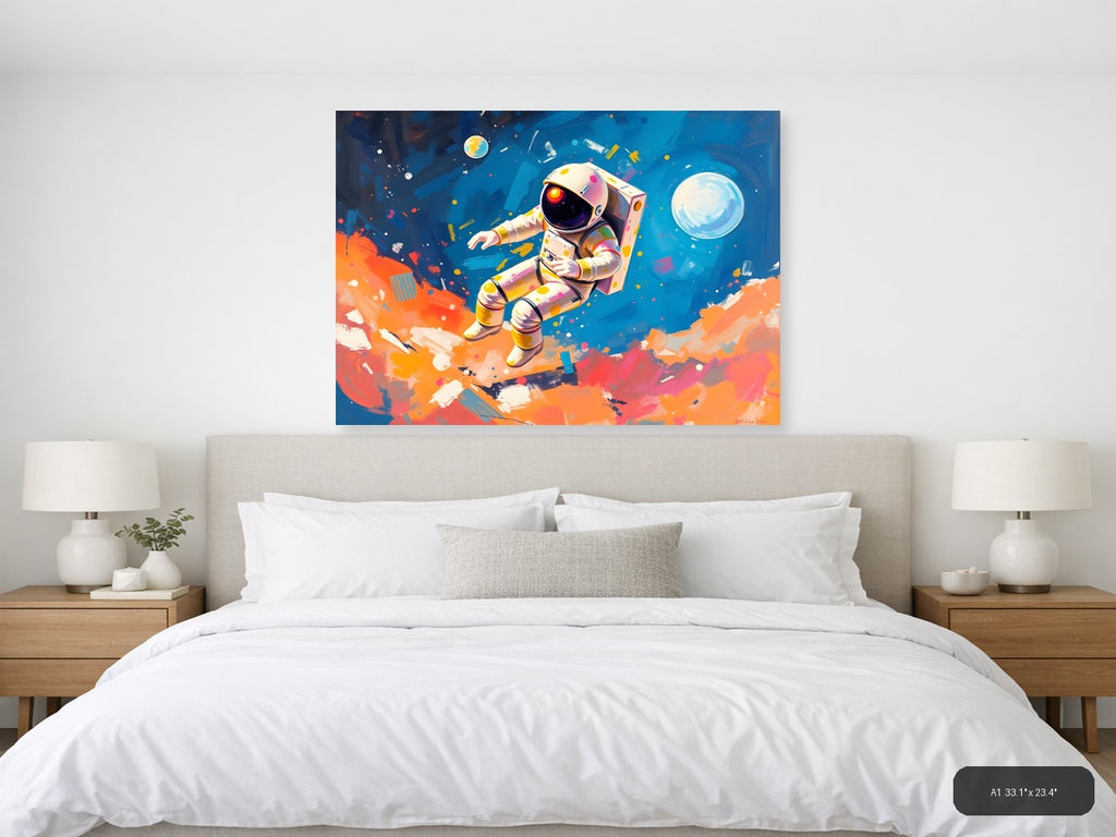 Colorful Astronaut in Space Abstract Wall Art — A1 / Bedroom
