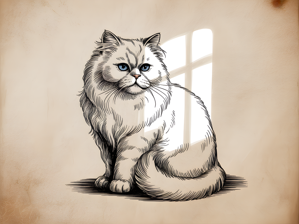 Fluffy Persian Cat Line Art Portrait Wall Art