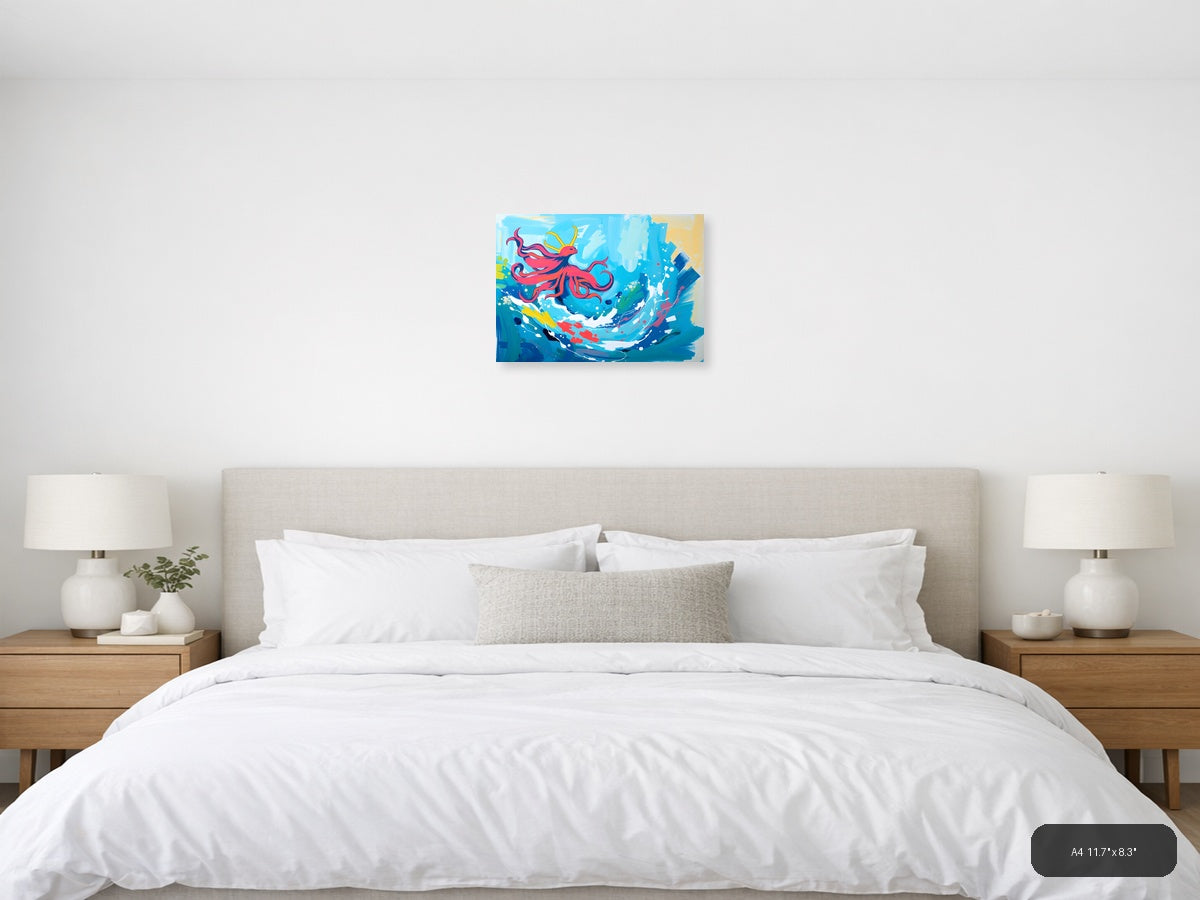 Red Phoenix Abstract Blue Sky Canvas Wall Art — A4 / Bedroom